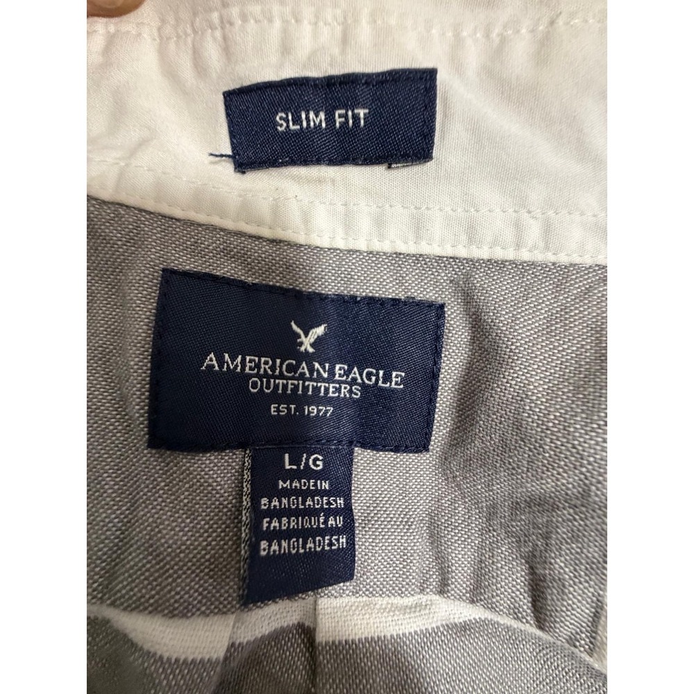 American Eagle Outfitters Slim Fit Button Up Shirt Mens Large Blue Gray Striped - Picture 4 of 8